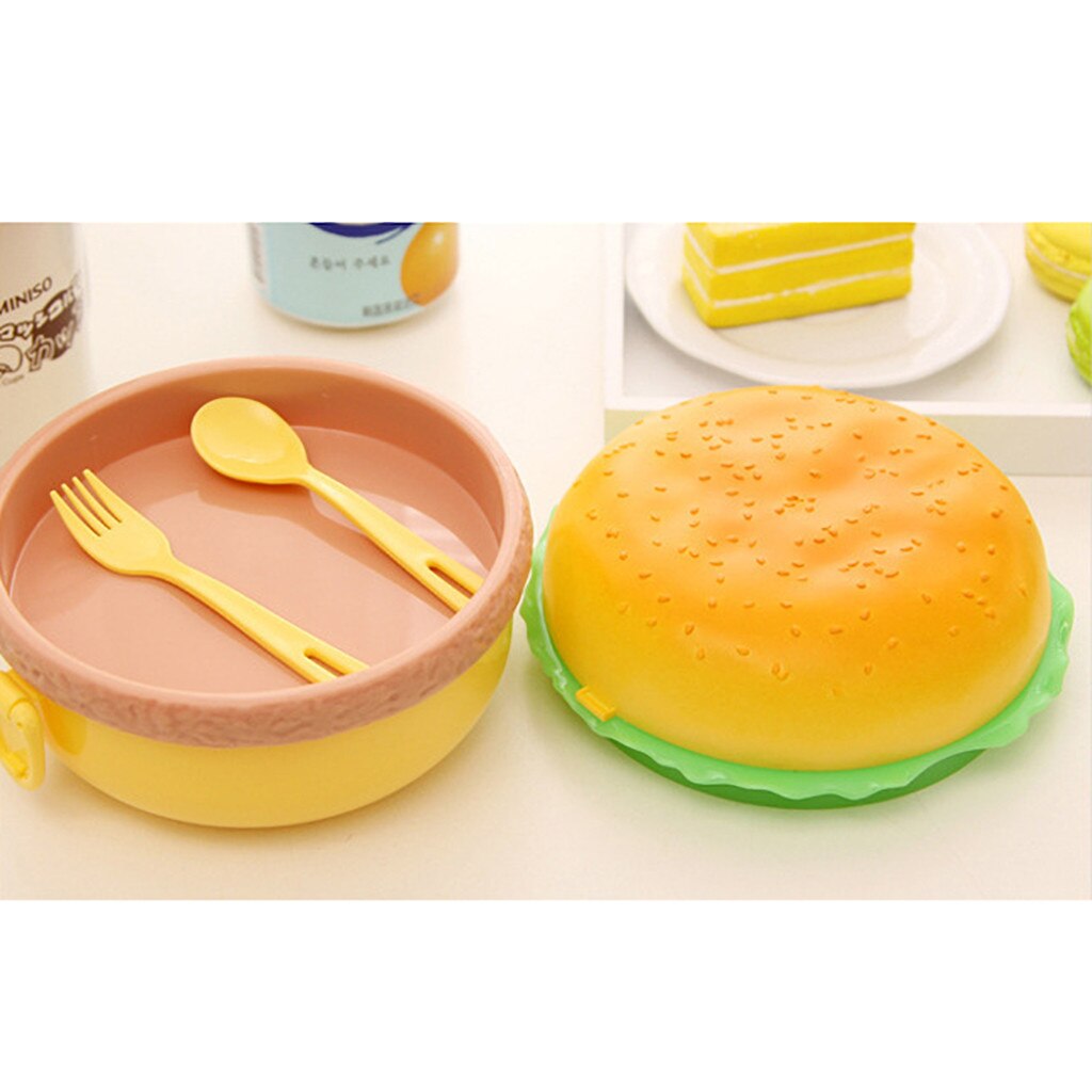 hamburger lunsjboks gutt bento boks matbeholder burger låve matboks matbeholder oppbevaring med barnegaffel  y1