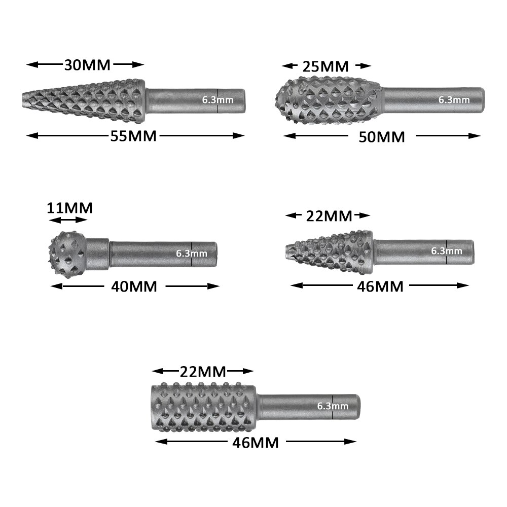 5Pcs Rasp File Drill Bits Rasp Set Drill Grinder Drill Rasp For Woodworking Carving Tool 1/4" Round Shank Rotary Burr Set Bits