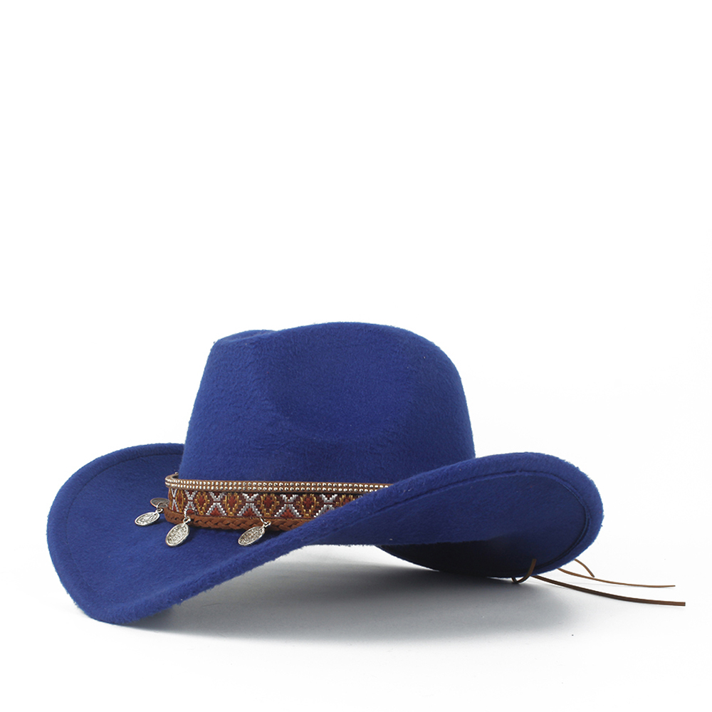 Western Cowboy Hoed Voor Kind Roll-up Rand Jongen Meisje Tovenaar Outblack Sombrero Hombre Jazz Cap Maat 52 -54: Blue