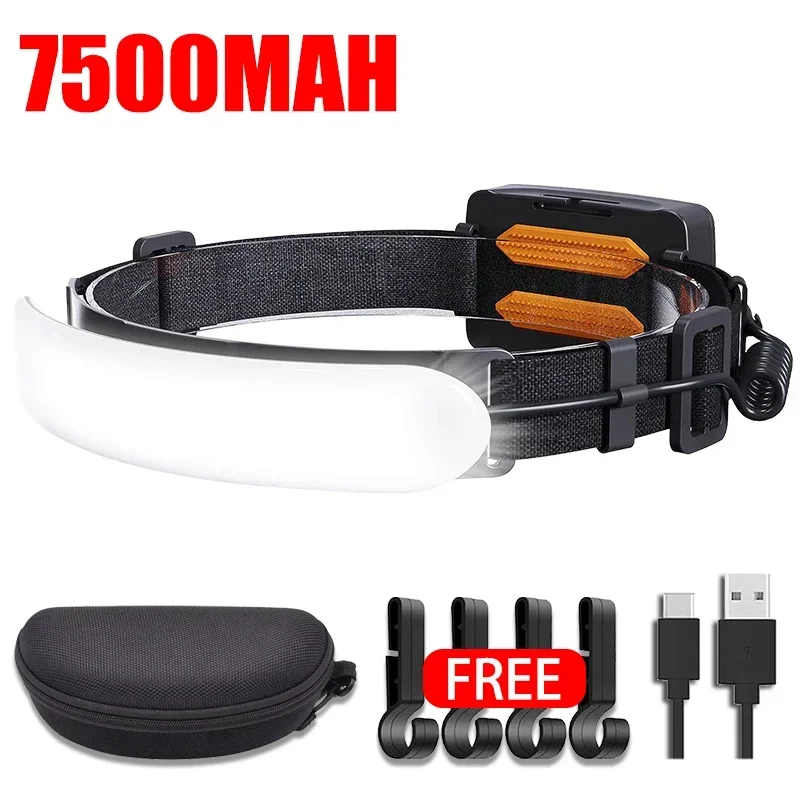Potente linterna frontal LED COB, linterna frontal recargable por USB con batería integrada de 5000Mah, linterna para acampar y pescar: YELLOW