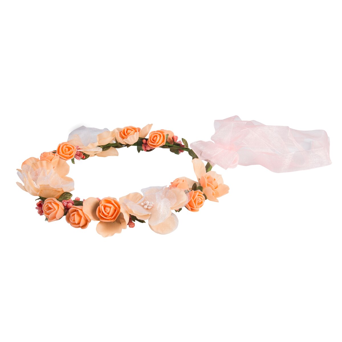 Kerst Vrouwen Wedding Boho Bloem Haar Krans Kroon Hoofdband Bloemen Krans Xmas Haarband: Oranje