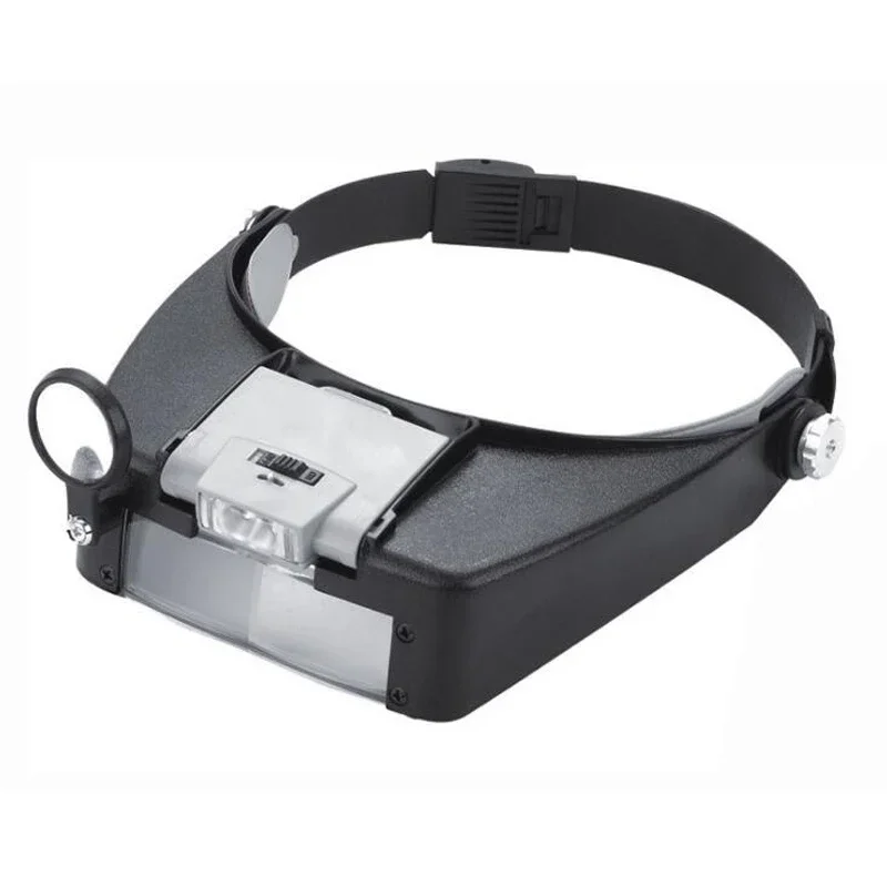 Headband Magnifier Glasses, 1.5x 3X 8.5x 10x Eyewear Magnifying Glasses with 2 LED Lights Lamp Head Magnifier Loupe For Repairs: GRAY