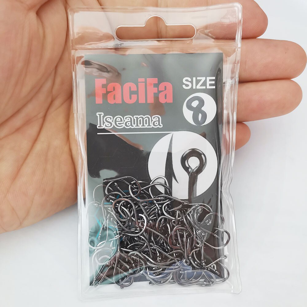 100 Stück Iseama Karpfen-Angelhaken, versetzter Kreis-Haken, einzelner Fliegenfischen, Jig-Haken mit Widerhaken, Meer-Angelhaken, Zubehör