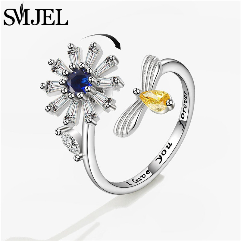 Sunflower Anxiety Ring Fidget Spinner Rings for Women Cute Butterfly Hummingbird Charms Finger Ring Anti Stress Rotate: Beige