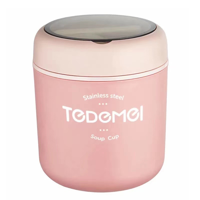 500ml Stainless Steel Thermos Lunchbox With Spoon for Kids Children School BPA Free Leakproof Mini Soup Food Flask Container: A pink