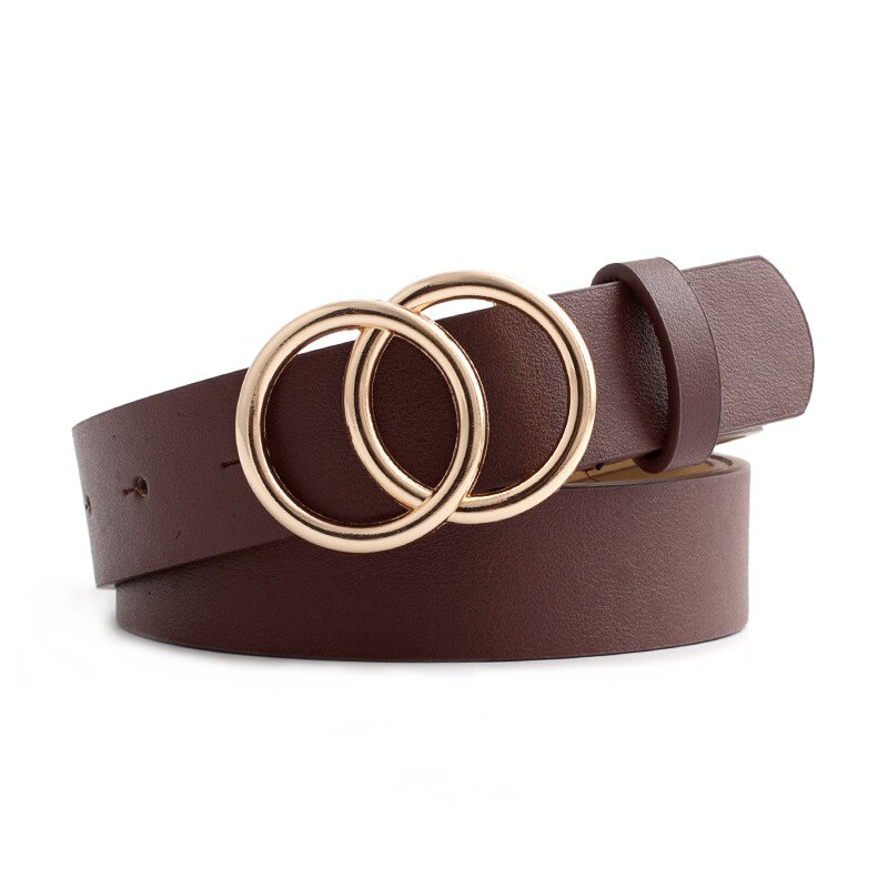 Kvinder guld sort sølv stor dobbelt ring cirkel spænde bælte linning kvindelige dame brede læderremme bælter til jeans: Stil 3 rød