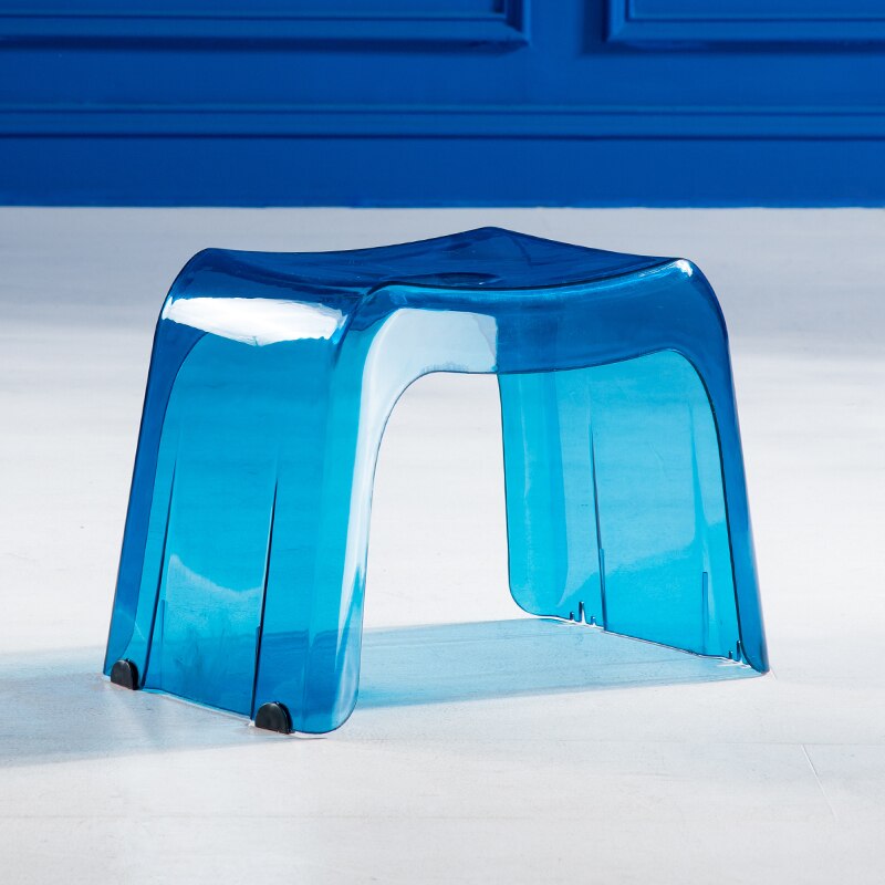 Moderno semplice ottavino sgabello soggiorno per la casa sgabello basso trasparente sgabello in cristallo creativo panca piccola in plastica bagno antiscivolo: blu