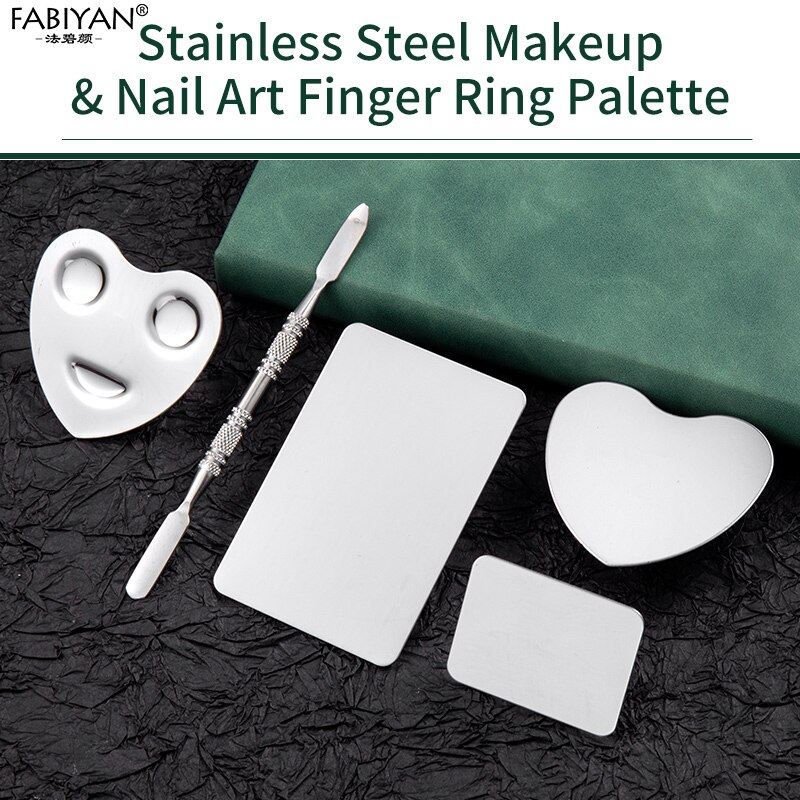 Paleta de maquillaje con anillo para dedos, base de sombra de ojos, pintura cosmética con varilla, juego de espátula ajustable, herramienta de acero inoxidable para arte de uñas