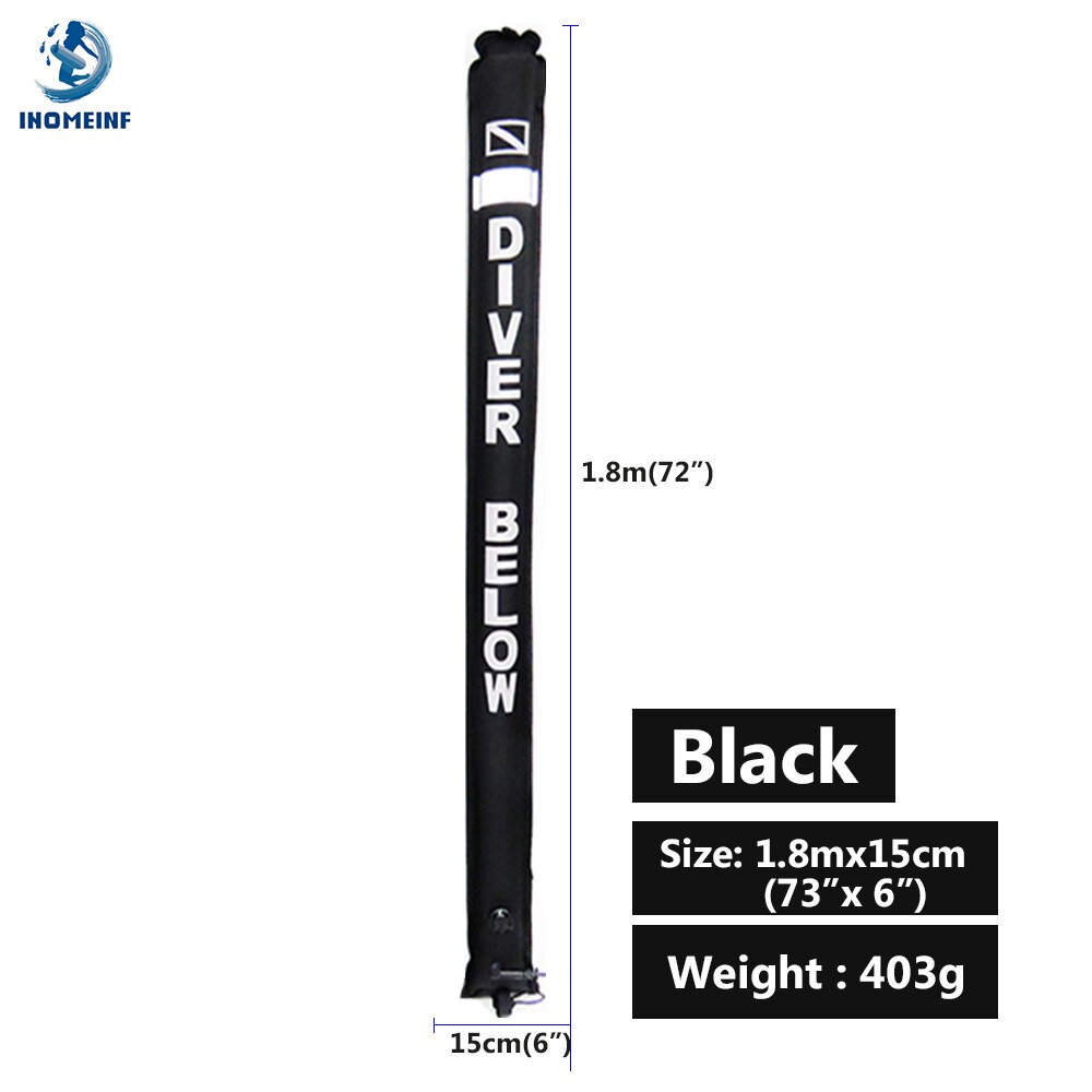 Oberflächenboje 1.5m 1.8m farbige tauchboje mit guter sichtbarkeit, aufblasbare sicherheitsboje für taucher, zubehör für tauchausrüstung: 1.8m 15cm schwarz