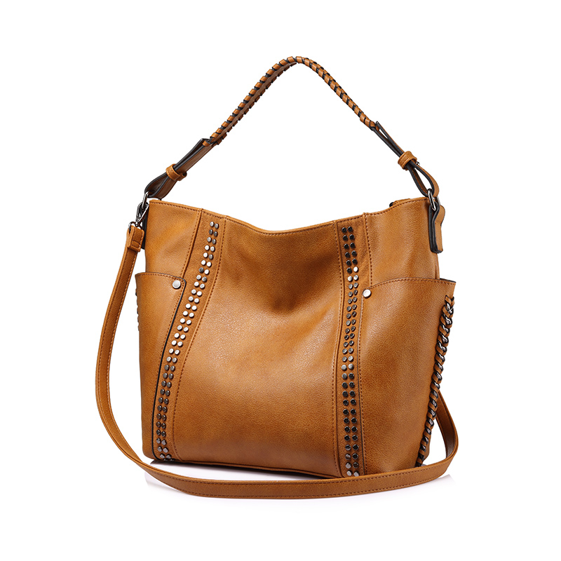 REALER frauen schulter umhängetaschen weibliche casual totes damen handtaschen große kapazität Niet Messenger top-griff taschen: brown