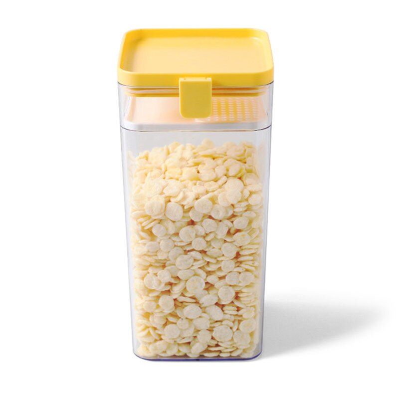 Food Container Plastic Transparent Moisture-Proof Storage Tank Kitchen Refrigerator Fresh-Keeping Box Grain Storage Can: Yellow / 1000ml