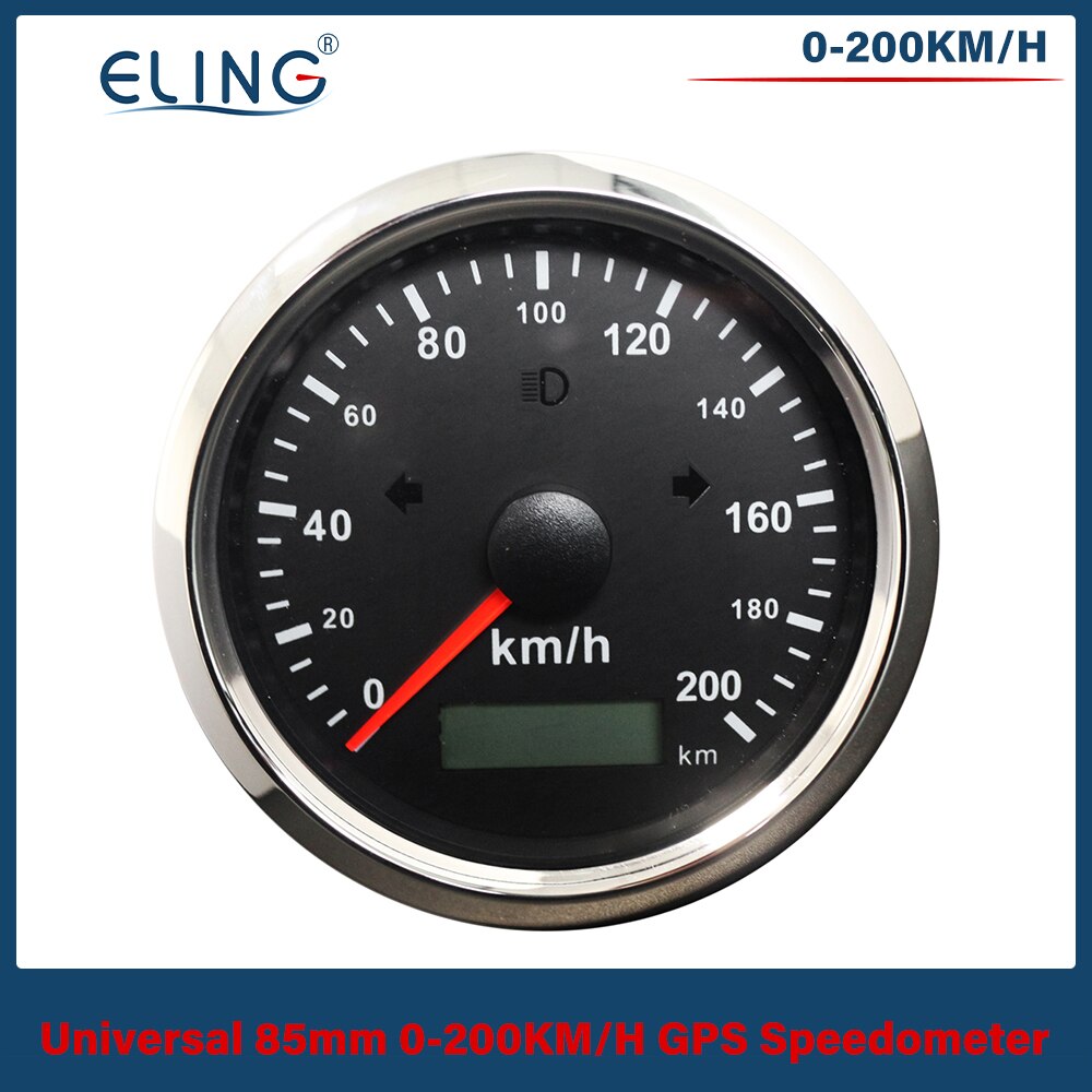 ELING Universal 85mm GPS Speedometer 0-125/160/200 km/h(MPH) Over Speed Alarm Left Right High Beam with Red Yellow Backlight: 200KBS