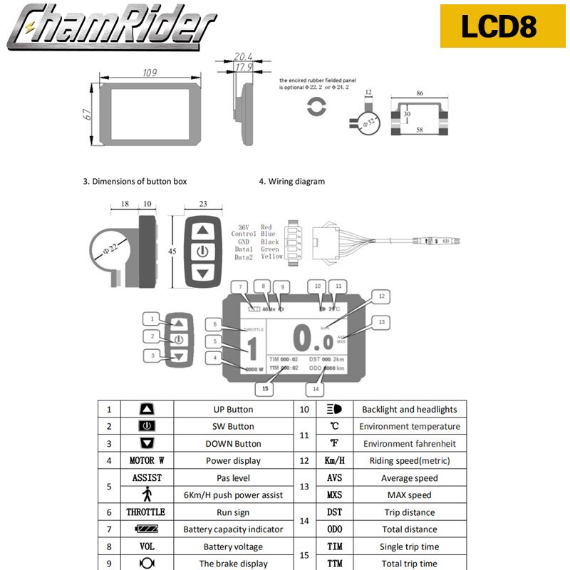 LCD3 Ebike Display LCD8HU KT LCD Electric Bicycle Meter LCD5 For KT Intelligent Controller 52V 48V 36V LCD Panel Waterproof Plug