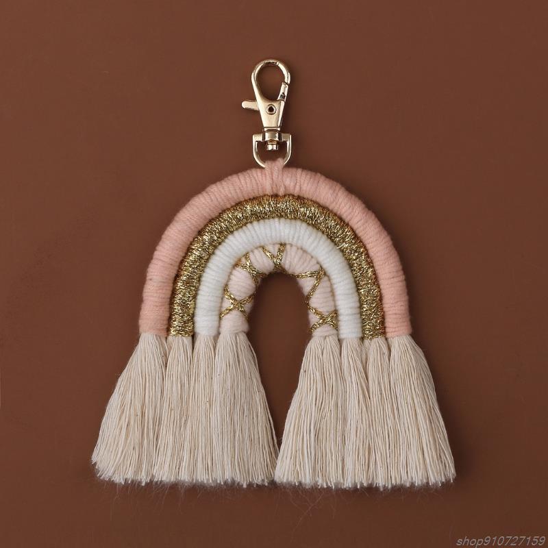Regenbogen-schlüsselanhänger für damen, boho-stil, handgefertigt, schlüsselring, makramee-taschenanhänger, autoanhänger, schmuck,  ar06 22