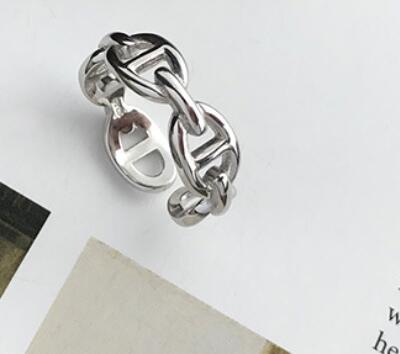 SHANICE 925 Sterling Silver Open Ring Gold Silver Color Chunky Chain Rings Link Twisted Geometric Rings for Women: Silver