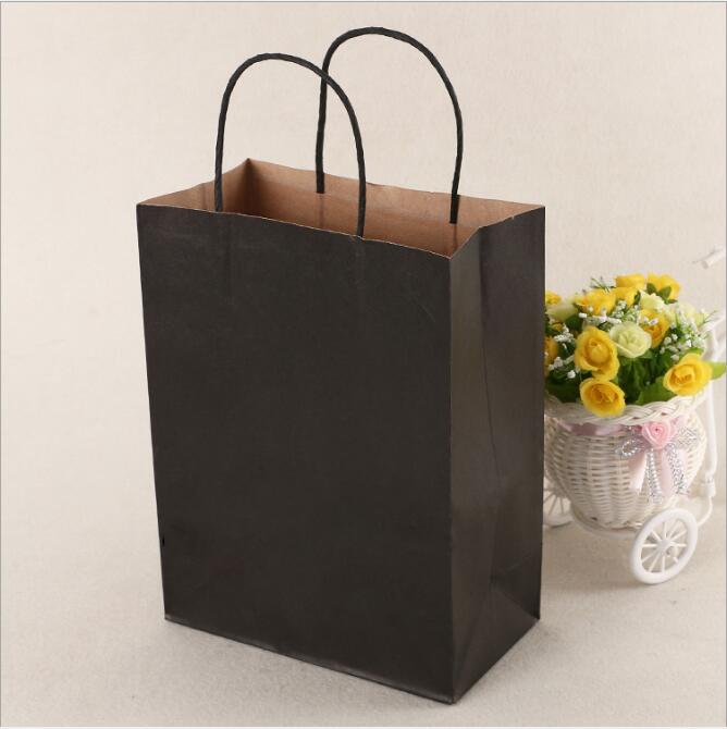 80 stk/parti sort papirpose med håndtag bryllupsfest favorisere papirposer 21*15*8cm
