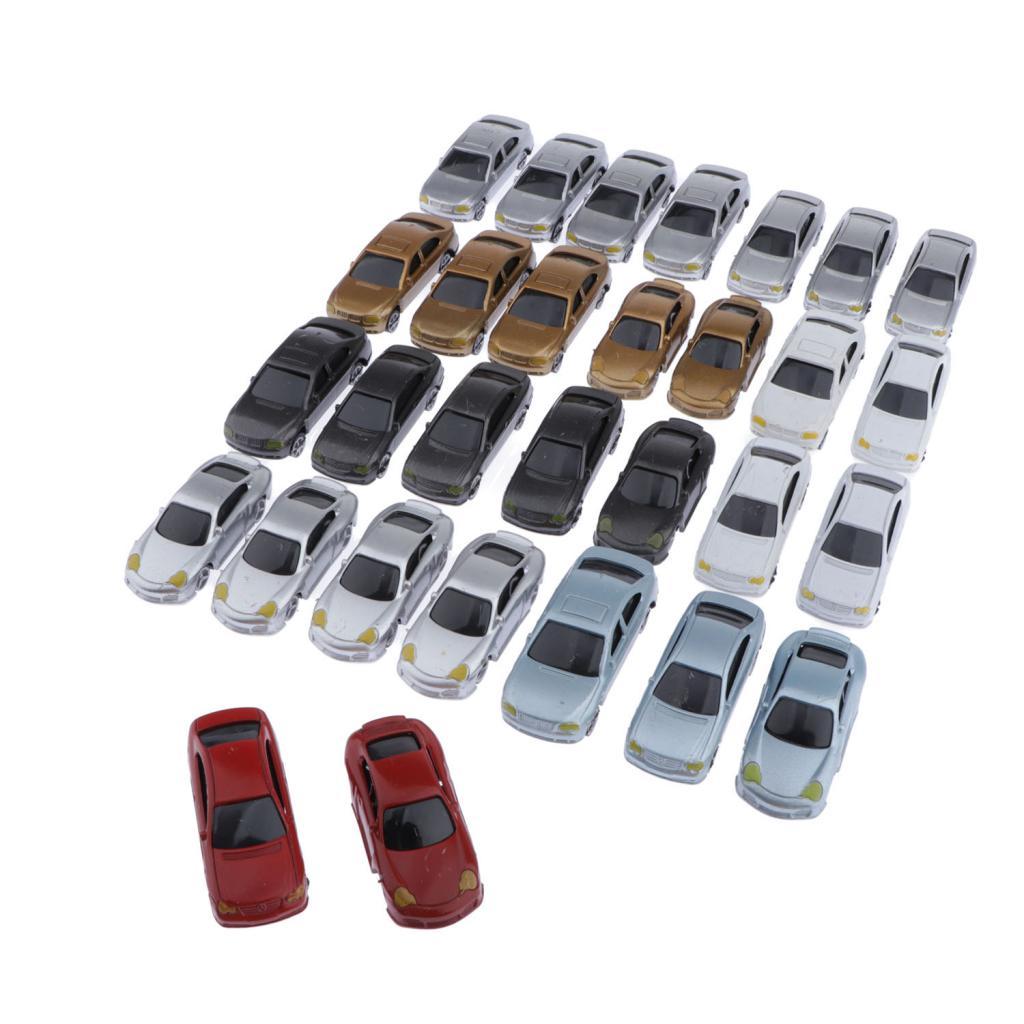 30 Pieces Painted Miniature Cars 1:75 OO Buildings Parking Lot Train Landscape