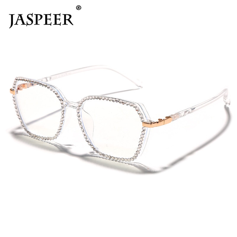 Jaspair luxe diamant Anti bleu lunettes femmes strass ordinateur lunettes hommes bleu lumière bloquant les cadres de lunettes