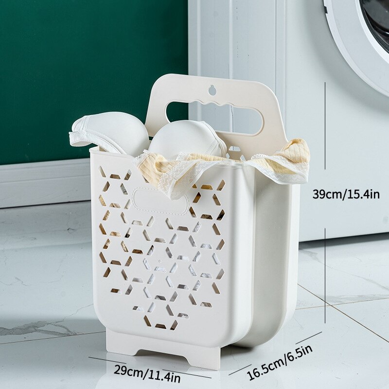 Wall Mounted Laundry Basket Foldable Clothes Storage Basket Bathroom Hollow Laundry Hamper Dirty Clothes Sundries Organizer: White laundry hamper