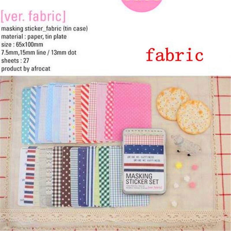 27 sheets/bag DIY Cute Kawaii Paper Masking Sticker Set Stationery Office School Supplies For Diary Album Scrapbooking Student: fabric