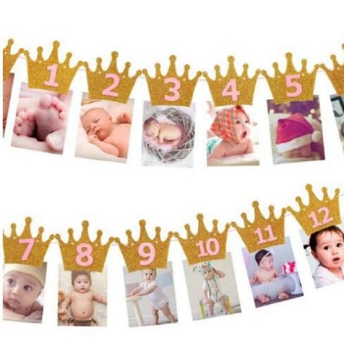 Gouden/zilveren kroon feestvlag 1e verjaardag wimpel bel slinger banner wimpel decoratie diy bedankje