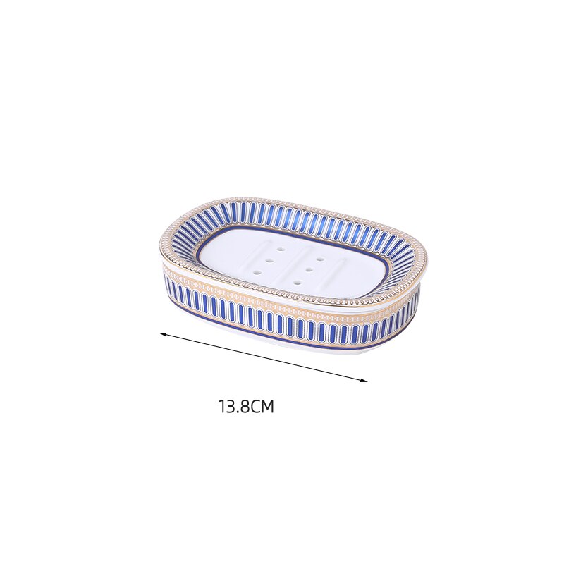 Luxury Blue Gold Ceramic Bathroom Five-piece Bathroom Supplies Soap Dispenser Brushing Mouth Cup Soap Dish Tray Toiletry Set: Blue soap dish