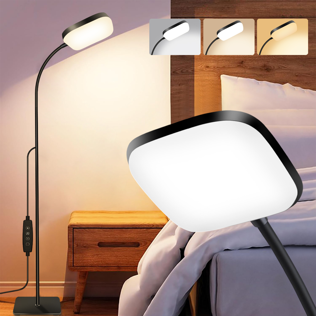 18w gulvlamper med touch-kontrol justerbar lysstyrke 360 ° svanehals led-gulvlamper øjenvenlig gulvlampe til stuen