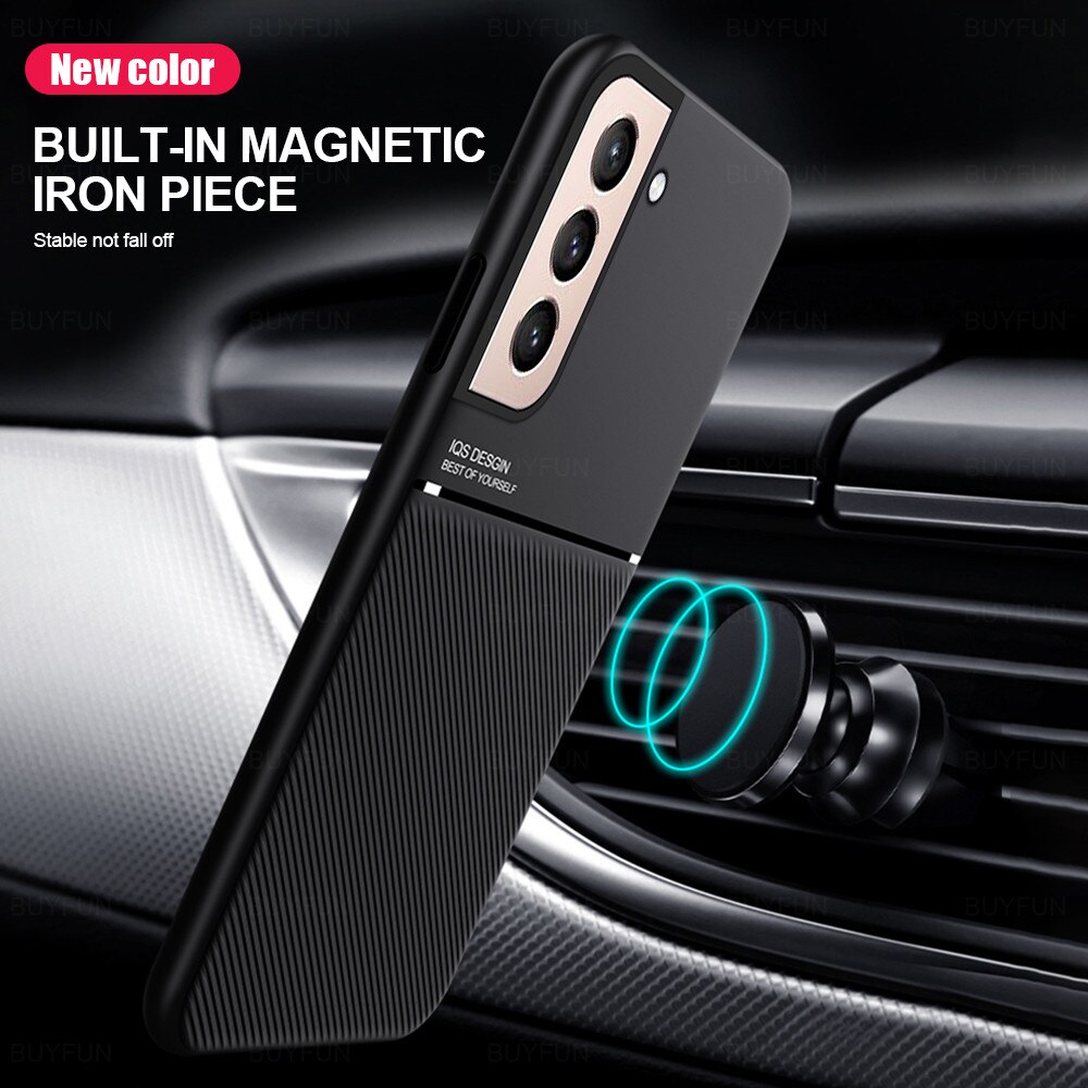 S21fe Case Leather Texture Car Holder Magnetic Coque For Cover Samsung Galaxy S21 Fe S 21 Faith 5G Soft Shockproof Fundas