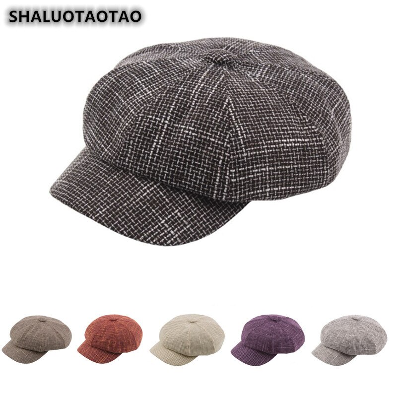 Nuevas gorras SHALUOTAOTAO a la con de entramado de Newsboy, gorra Octagonal con Cierre trasero para mujer, gorra de Otoño de marcas de artista pintor