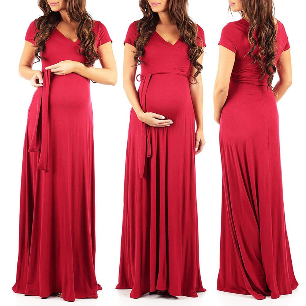 Maternity Dresses Solid Color Women Pregnant Sashes Sundress Clothes For Pregnancy Birthday Party Evening Long Dresses Summer