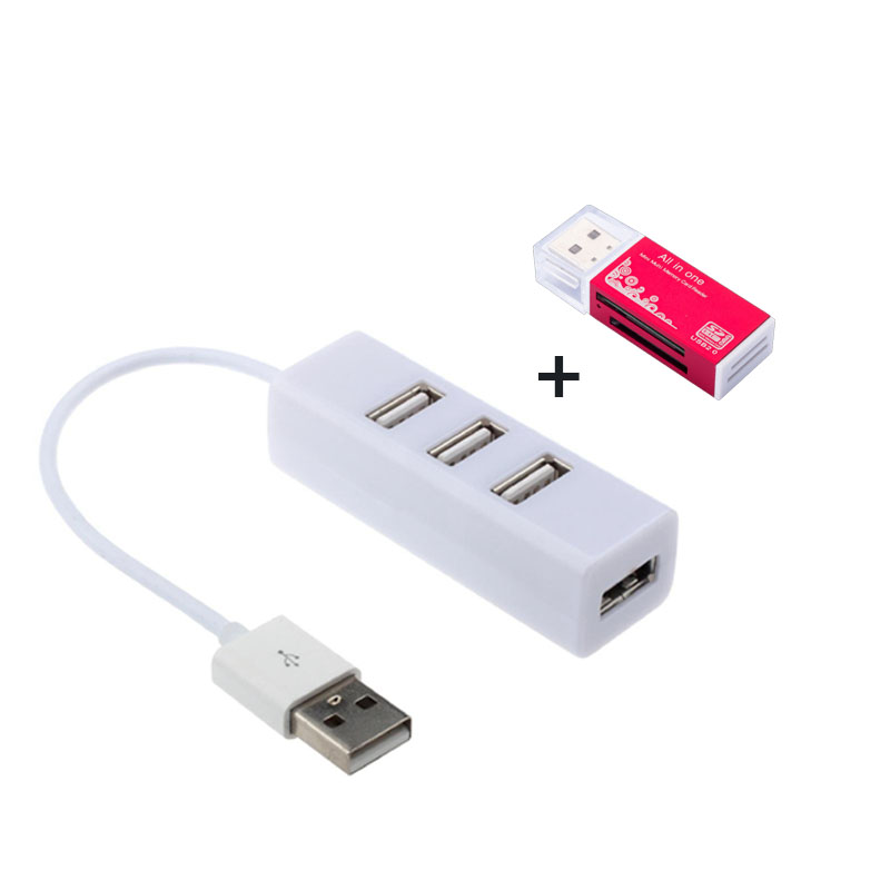 Adaptador de lector de tarjetas Micro SD 4 en 1, divisor USB SDHC, USB SD, T-Flash, M2, MS Duo, USB 2,0, adaptador de lectores de tarjetas de memoria de 4 ranuras: Plata