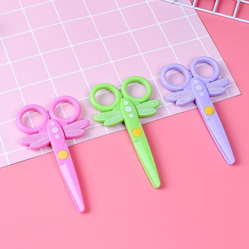 1PC enfants sécurité ciseaux maternelle bricolage à la main carte Photo modèle ciseaux dessin animé libellule en forme papier coupe ciseaux