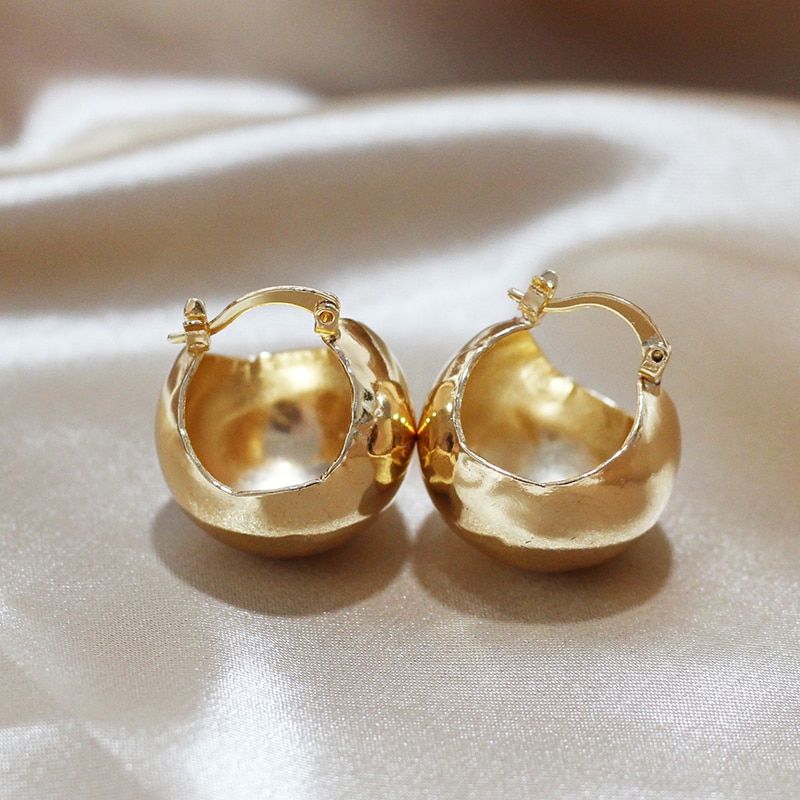 SRCOI Korea Gold Silver Color Half Ball Hoops Earrings Simple Metal Round Basket Bag Earrings Woman Party Wedding