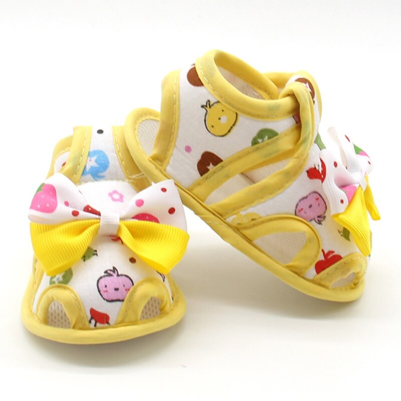 Sommar baby barn flickor rosett pläd andas halkskydd skor sandaler småbarn mjuksulor strandskor 0-18m: Y / 7-12 månader