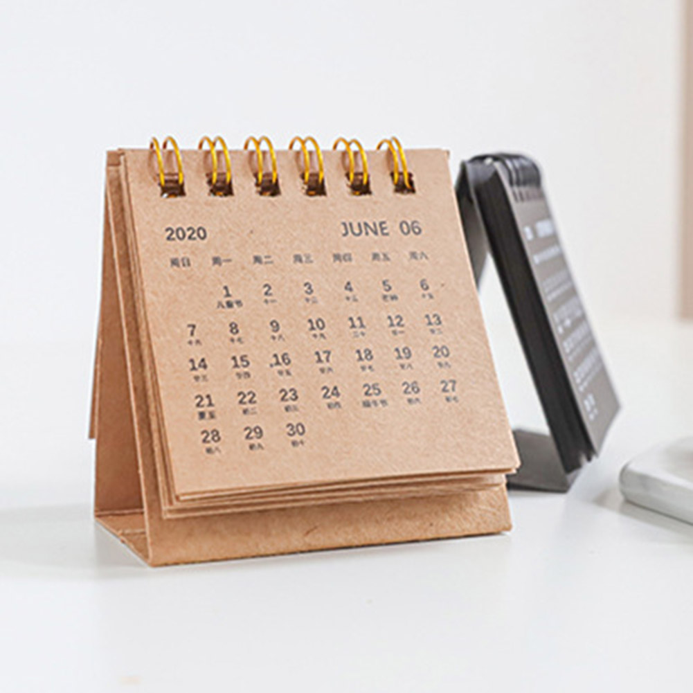 Jaar Mini Kalender Eenvoudige Bureau Coil Notepad Kraftpapier Kalender Dagelijkse Schema OUJ99