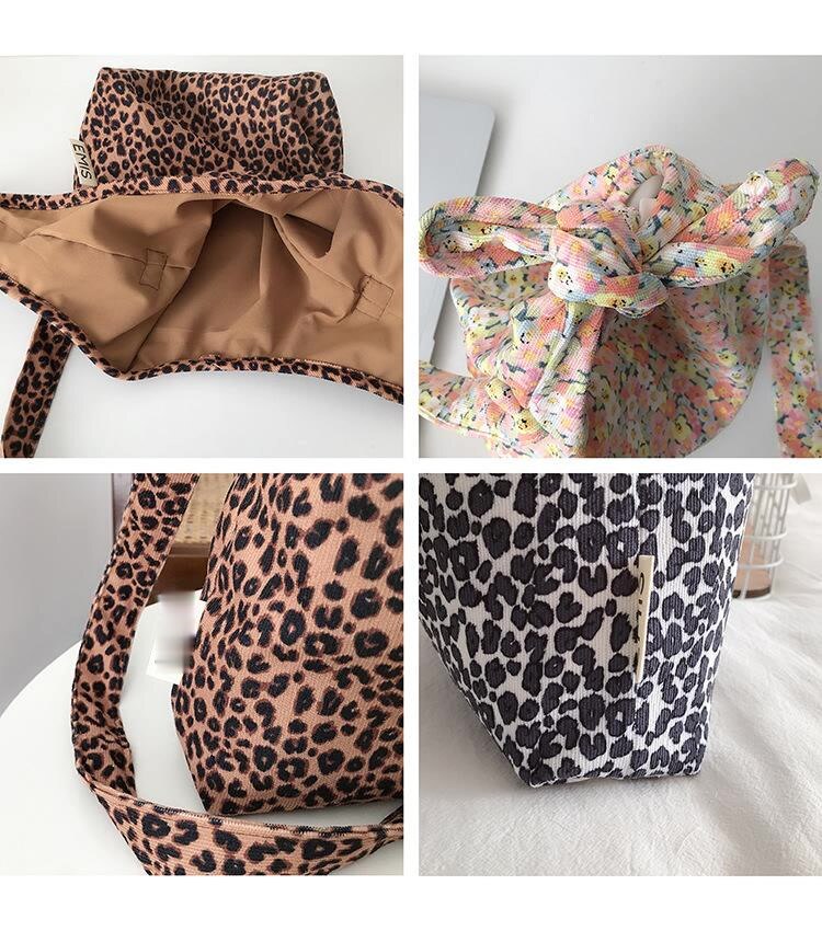 Vintage Leopard Women Messenger Bags Corduroy Ladies Small Shoulder Bag female girls Casual Tote Purse Handbags