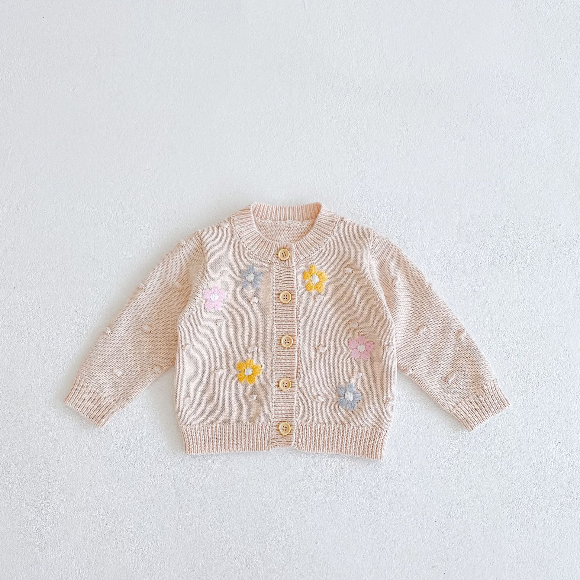 2022 all&#39;ingrosso autunno abbigliamento per bambini neonato filato di cotone lavorato a maglia fiore fatto a mano punteggiato manica lunga cardigan cappotto ragazza: 6-12M