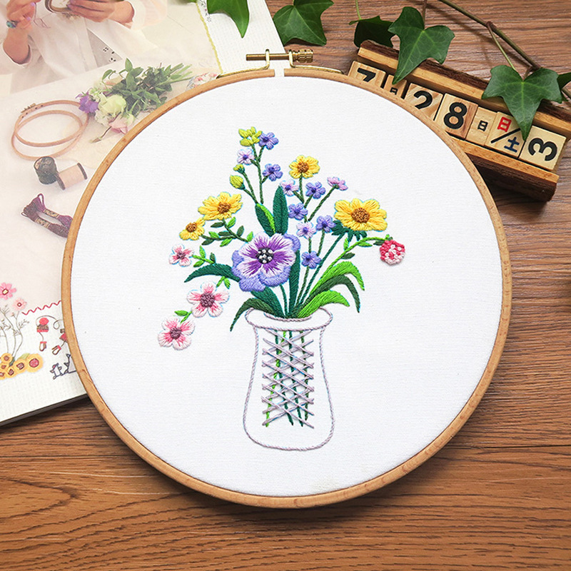 Kit de inicio de bordado de punto de cruz artesanal, cinta de flores, patrón de pintura, herramientas de hilos, decoración del hogar,: 1 NO HOOP / NO HOOP KIT