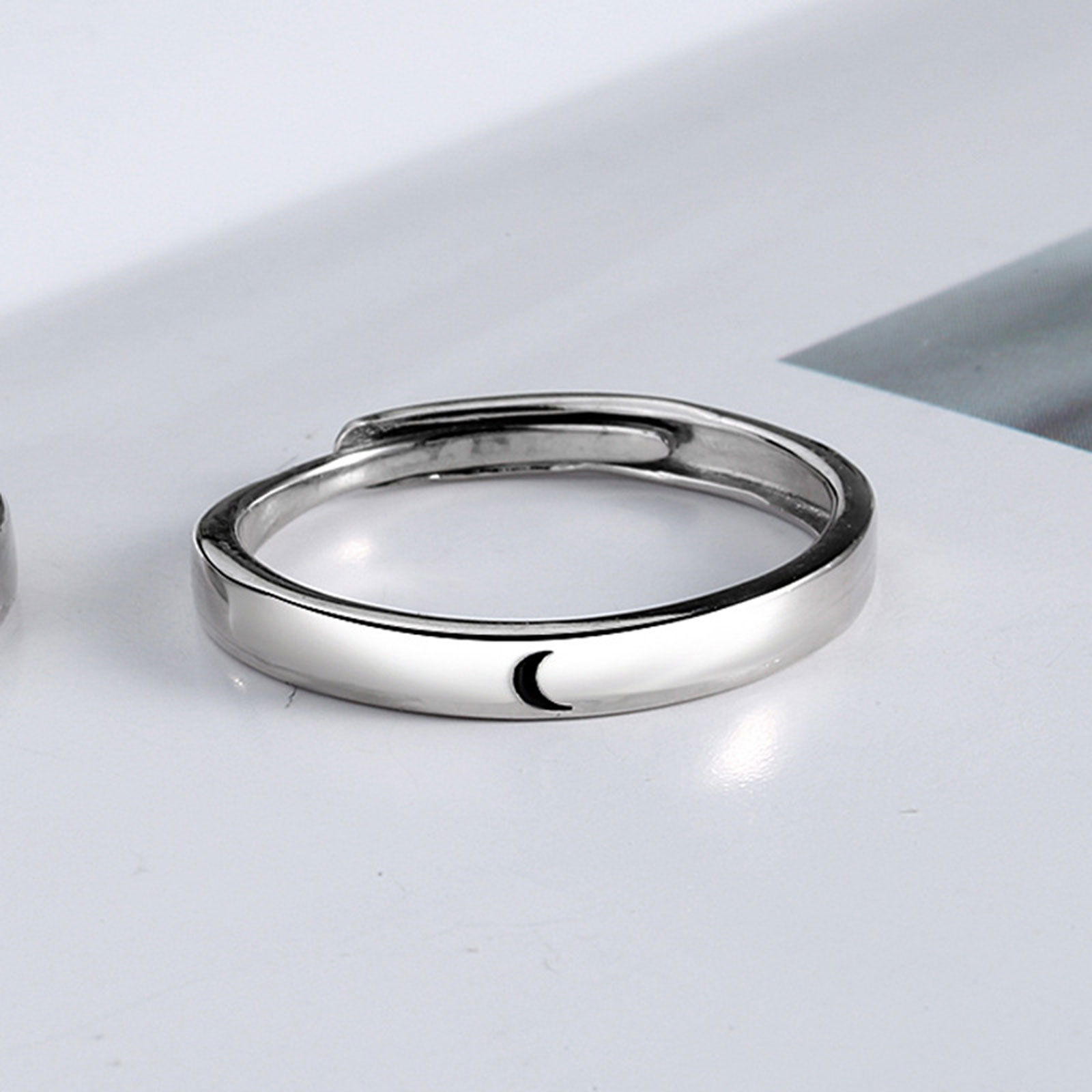 Mode Eenvoudige Opening Zon Maan Ring Minimalistische Zilveren Kleur Zon Maan Verstelbare Ring Voor Mannen Vrouwen Paar Engagement Sieraden: Moon