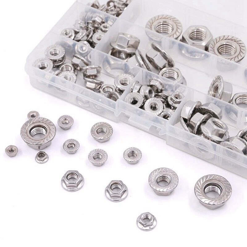 140PCS Stainless Steel Hexagon Flange Lock Nut M3-12 Hex Flange Nut Set