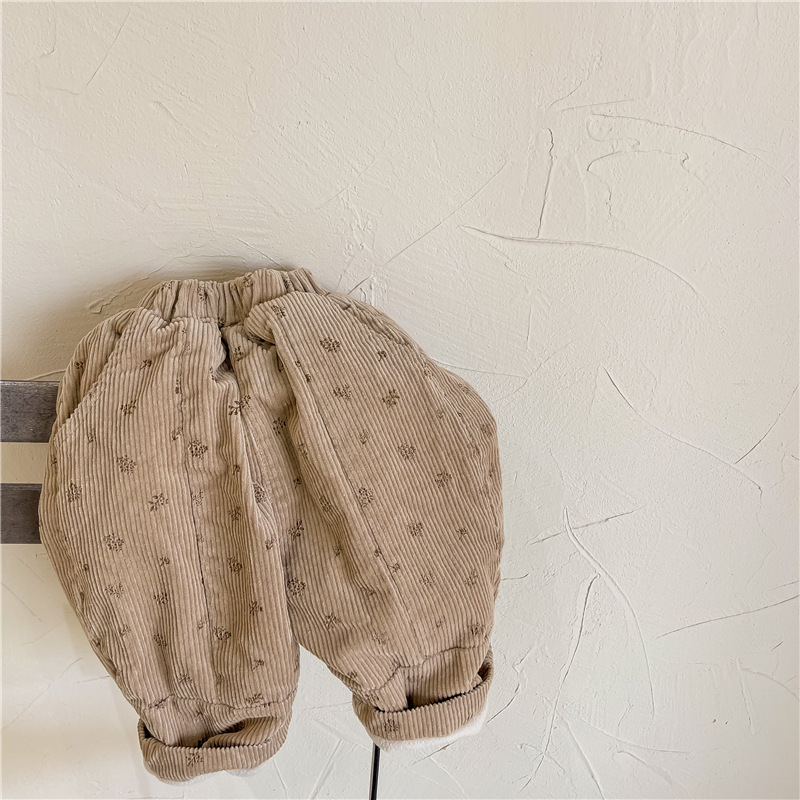 Honeycherry Kinderen Winter Kleding Kinderen Koreaanse Corduroy Plus Fluwelen Casual Broek Meisjes Winter Harembroek: Khaki / 110cm