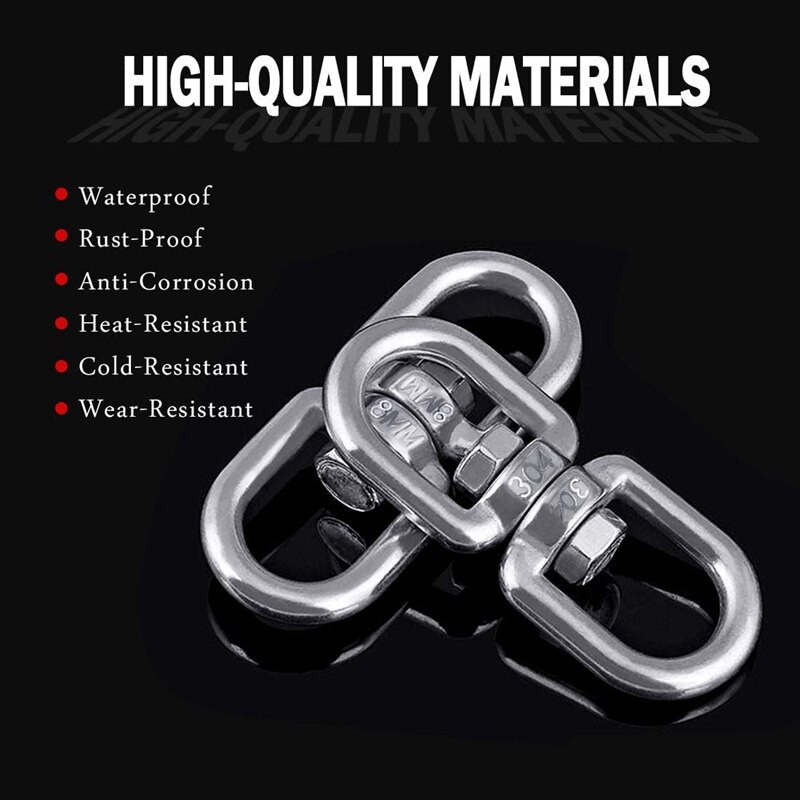 6Pc M8 304 pierścień obrotowy ze stali nierdzewnej podwójnie zakończony obrotowy hak oczkowy M8 karabinek wiszący hamak wiszące urządzenie obrotowe