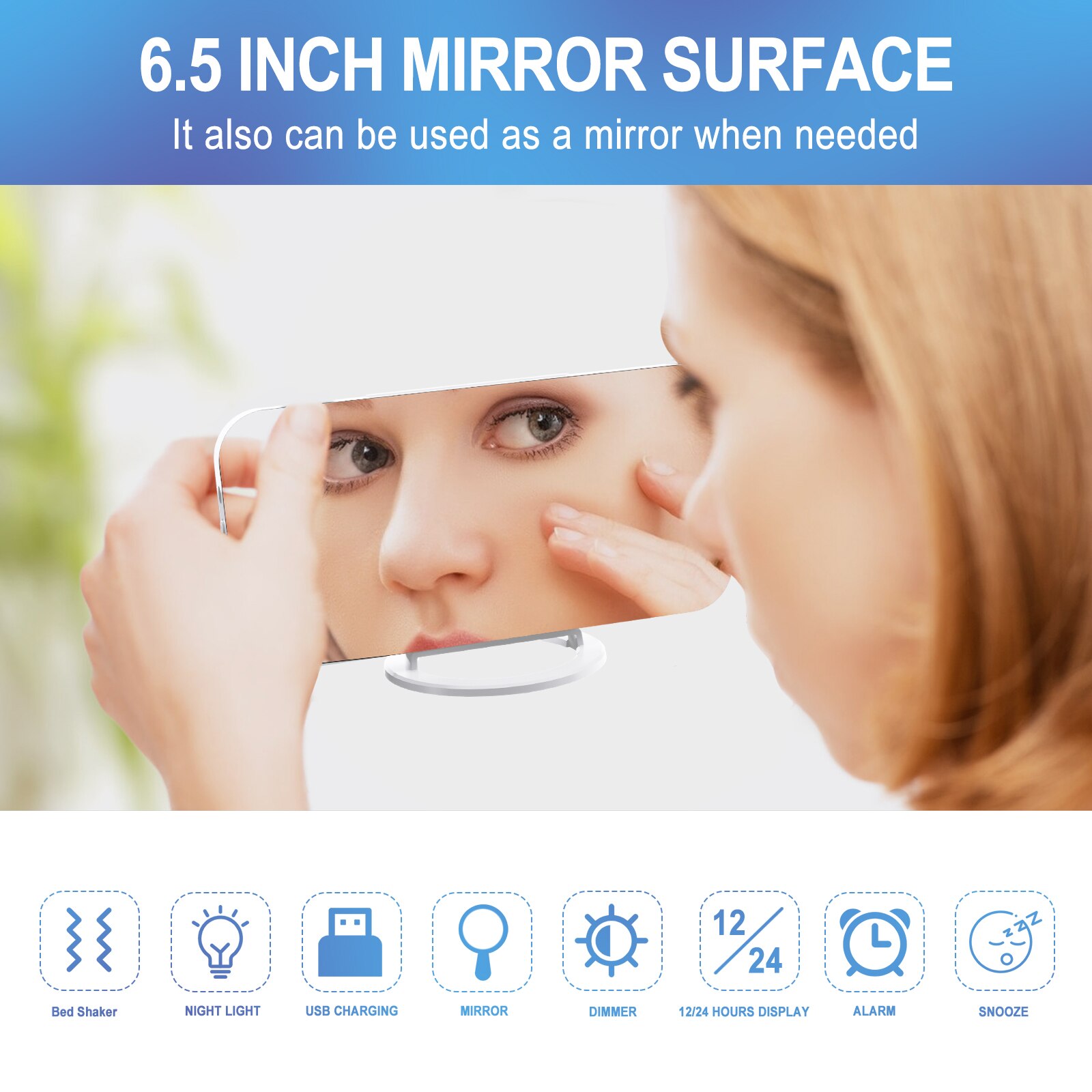 MICLOCK Digital Alarm Clock Large LED Mirror Electronic Clocks with Vibration Reminder Snooze Night Light USB Charge Desk