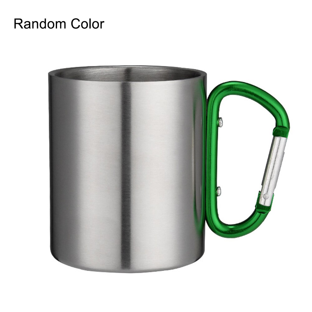 220-400ml koppar i rostfritt stål camping vandring klättring resa utomhus kopp dubbel vägg mugg med karbinhake handtag