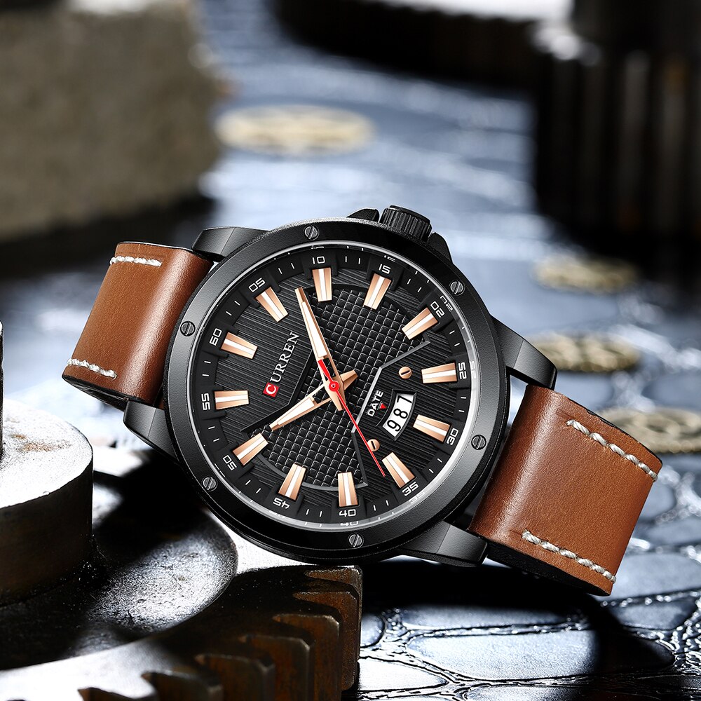 Curren quartz ur til mand læder armbåndsure casual ur med dato relogio masculino