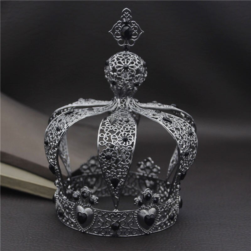 Popolare D'epoca Barocca reale re diadema di lungomare Del Partito di Sesso Maschile Della Torta Del Partito di lungomare di Cerimonia Nuziale Dei Capelli Dei Monili di uomo corona Rotonda: nero