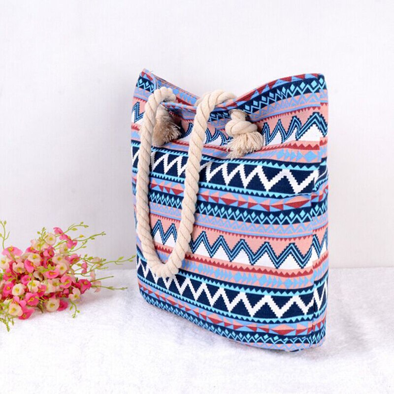 Bohemian Handbag Women's Large Capacity Handbag Single Shoulder Bag Beach Bag Leisure Bag Cotton Rope Handbag