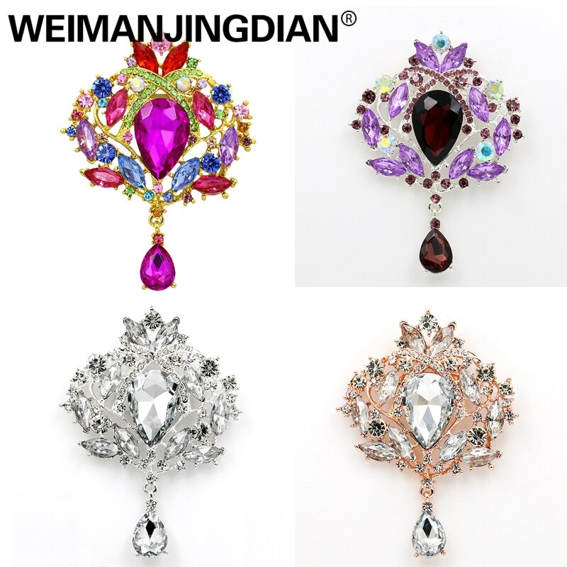 Weimanjingdian mærke store krystal dråbe broche pins til kvinder eller bryllup i sølvfarve eller guldfarver