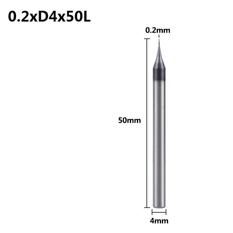 Xcan 1Pc 0.2-0.9Mm Tiain Micro Flat End Mill 4Mm Schacht 4 Fluit Frees Hrc 55 Mirco Carbide Cnc Graveren Bit Router Bit: 0.2xD4x50L