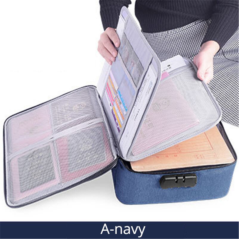 Grote Capaciteit Document Bestand Zak Case Waterdichte Document Bag Organizer Papers Storage Pouch Credential Zak Diploma Opslag Bestand: A-navy